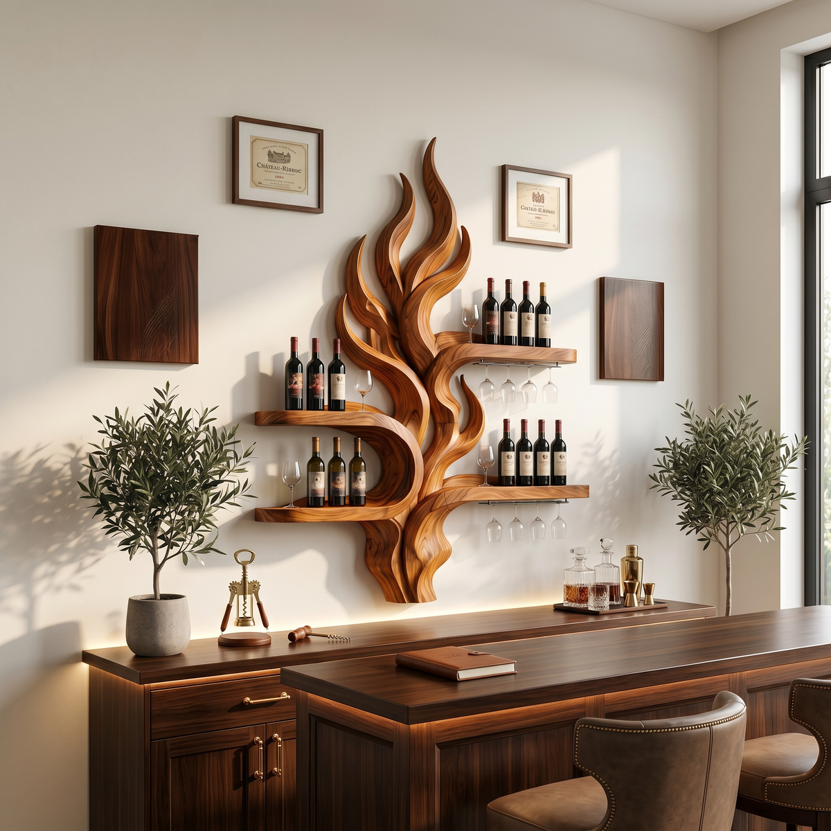 Handcrafted Organic Modern Wine Holder For Home Bar
