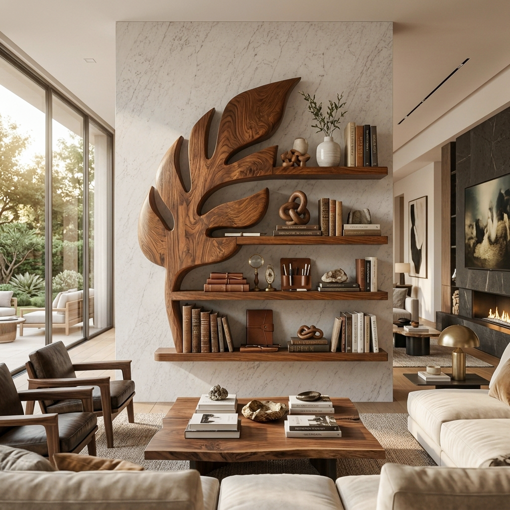Modern Wooden Leaf Bathroom Shelf For Bathroom Interior