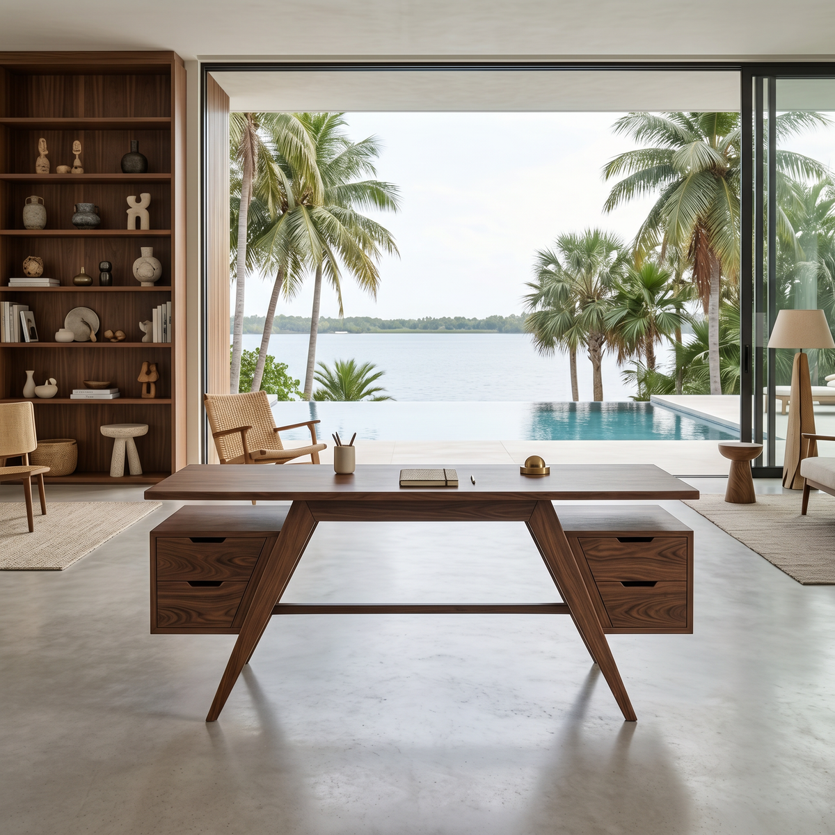 Modern Wooden Desk With Dual Drawers For Home Office