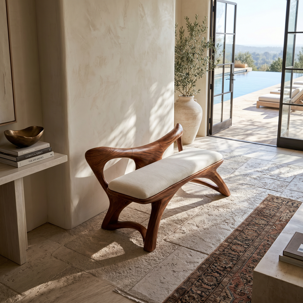 Organic Modern Wooden Bench Luxury Entryway