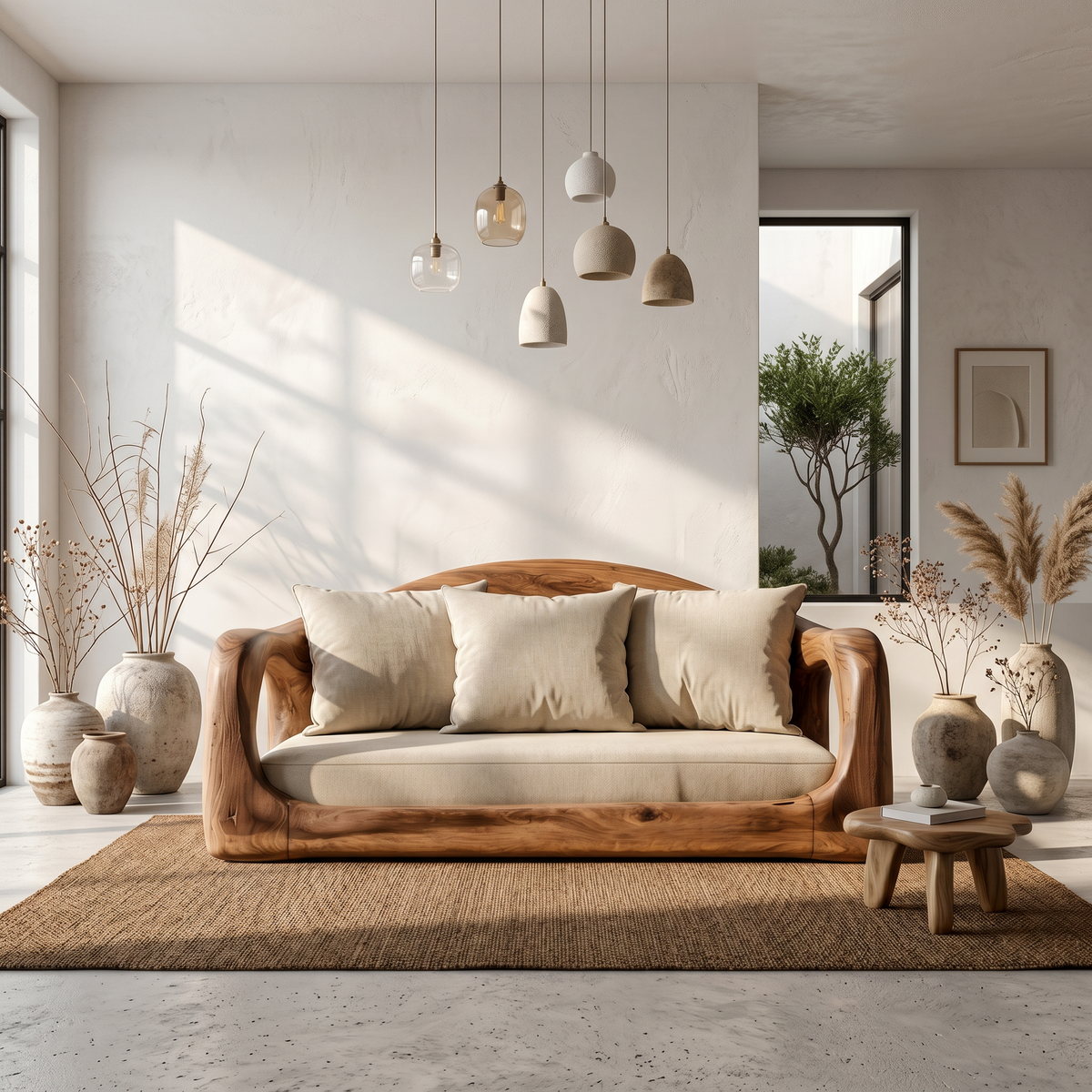 Rustic Sofa Frame With Organic Loop Wood Design For Living Room