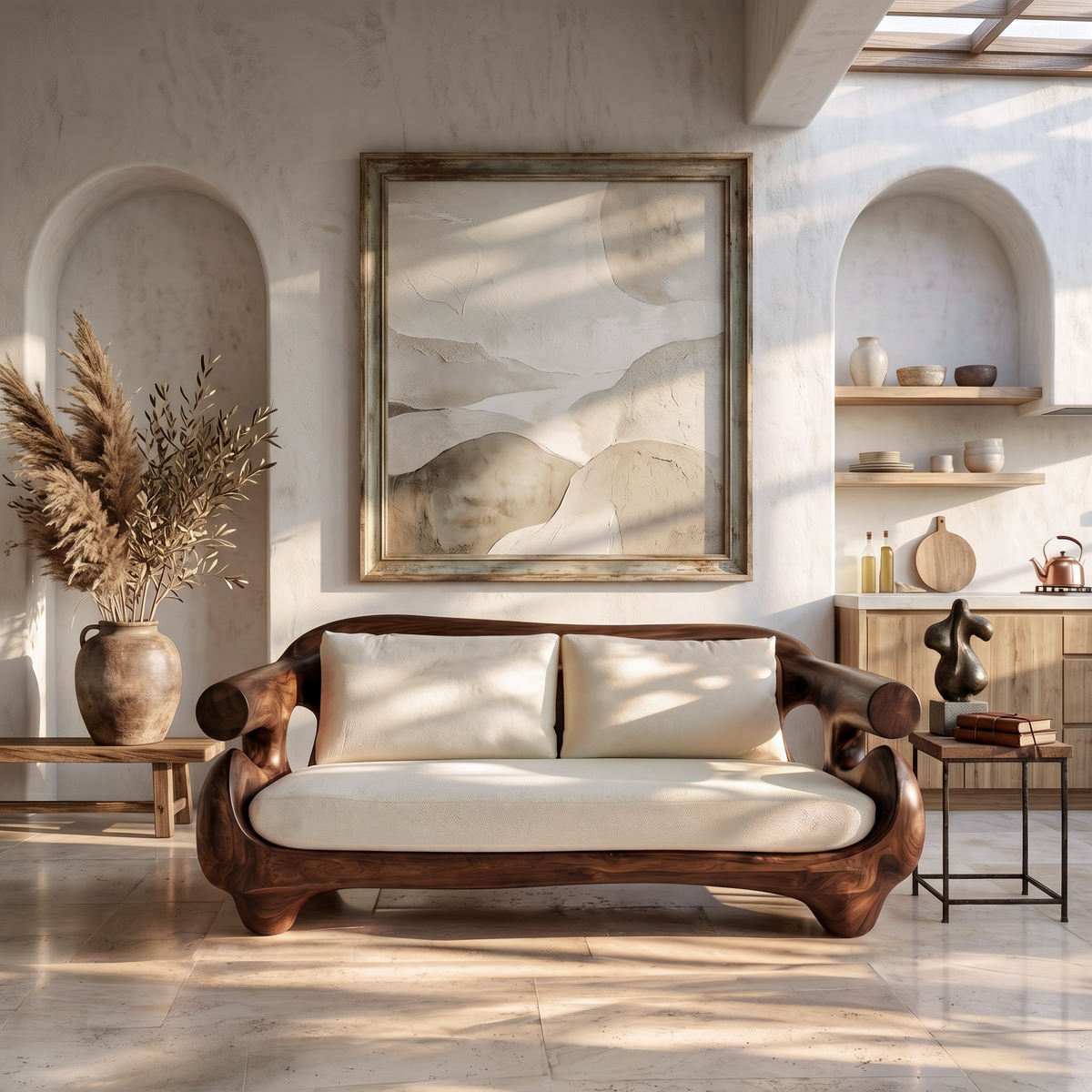 Minimalist Sofa Frame With Solid Wood Artistic Arms For Living Room