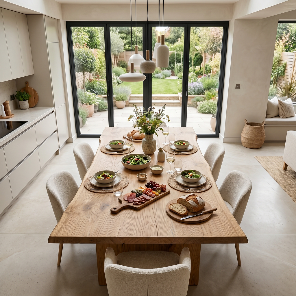 Organic Modern Dining Table With Natural Wood Base For Dining Room