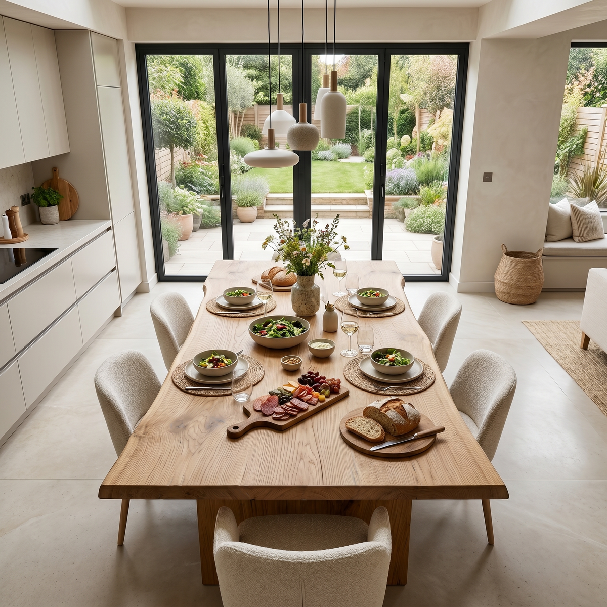 Organic Modern Dining Table With Natural Wood Base For Dining Room