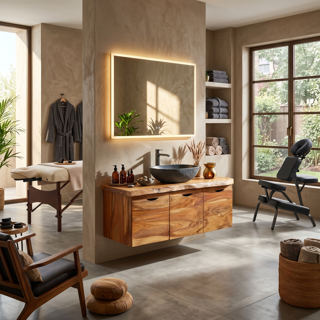 Minimalist Double Sink Vanity Garden Bathroom
