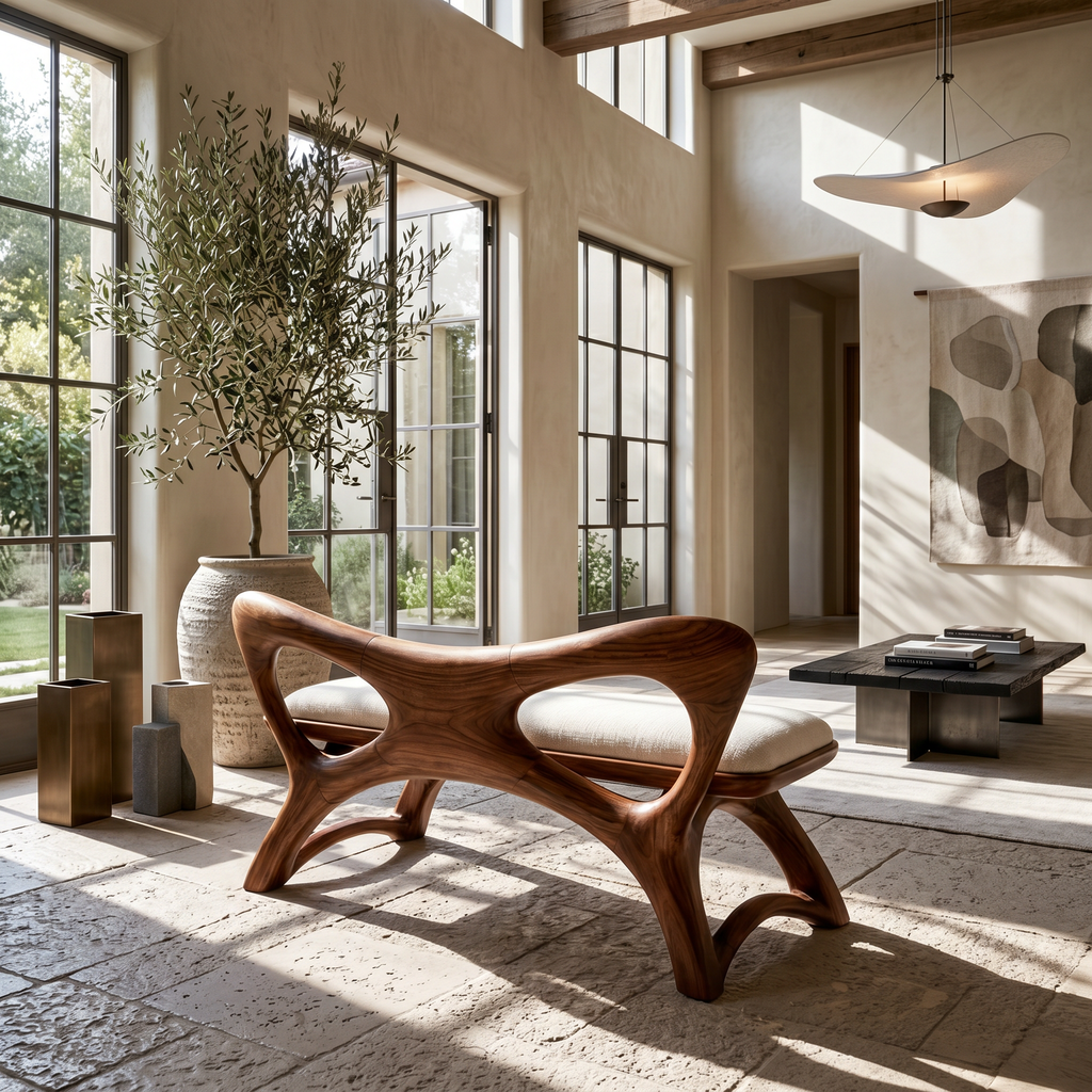 Organic Modern Wooden Bench Luxury Entryway