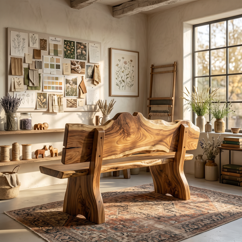 Rustic Live Edge Bench Contemporary Foyer