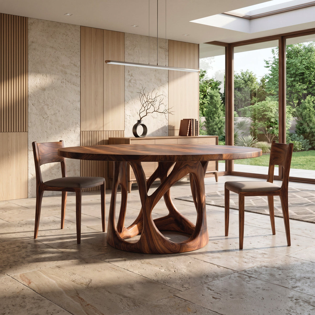 Organic Round Dining Table With Sculptural Leg For Dining Room
