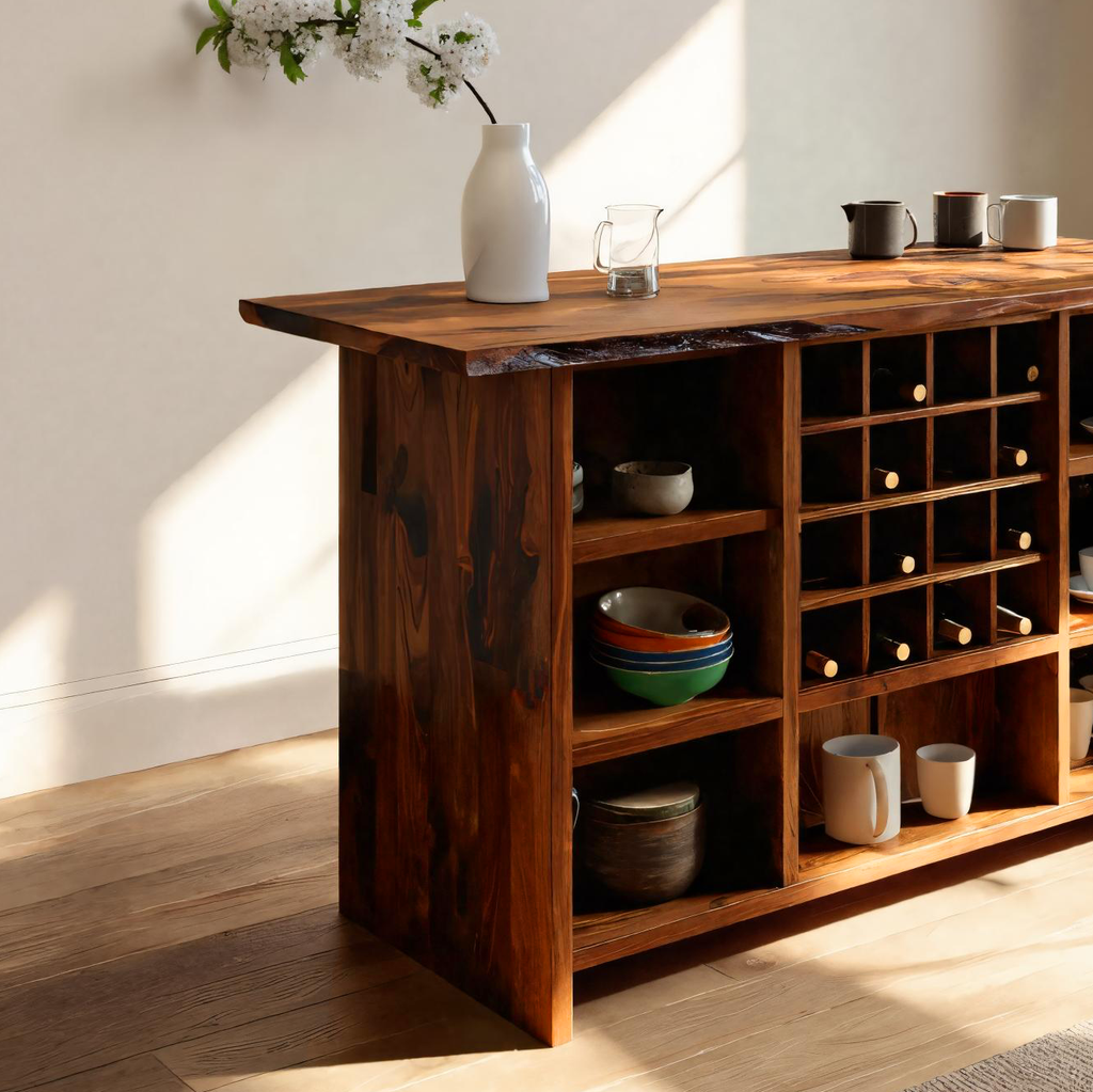 Modern Storage Cabinet With Wine Rack Open Shelves For Dining