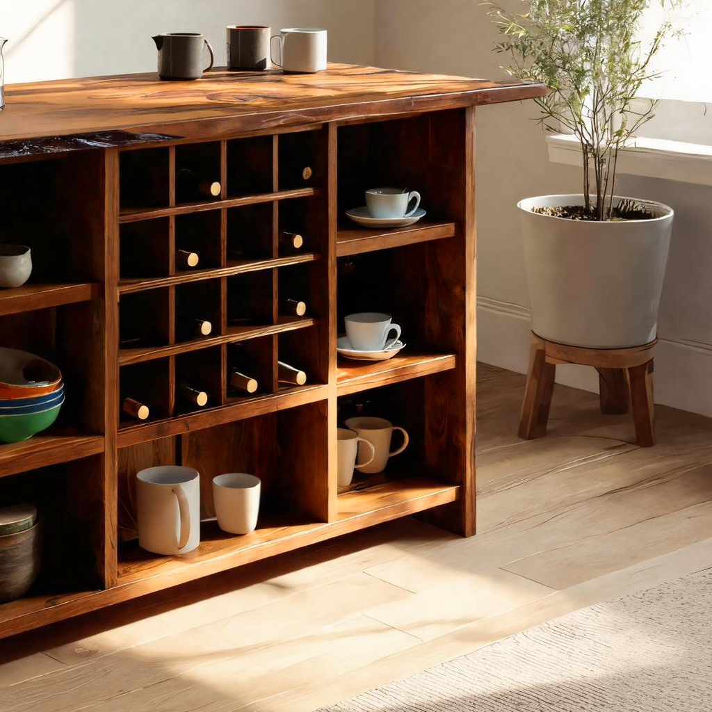 Modern Storage Cabinet With Wine Rack Open Shelves For Dining