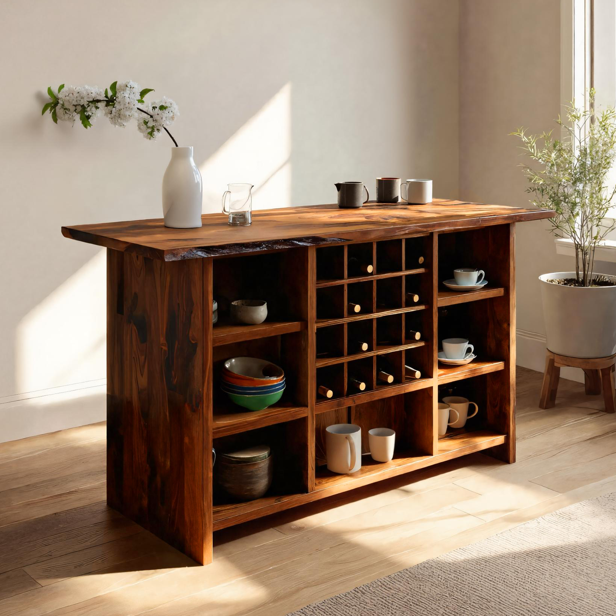 Modern Storage Cabinet With Wine Rack Open Shelves For Dining