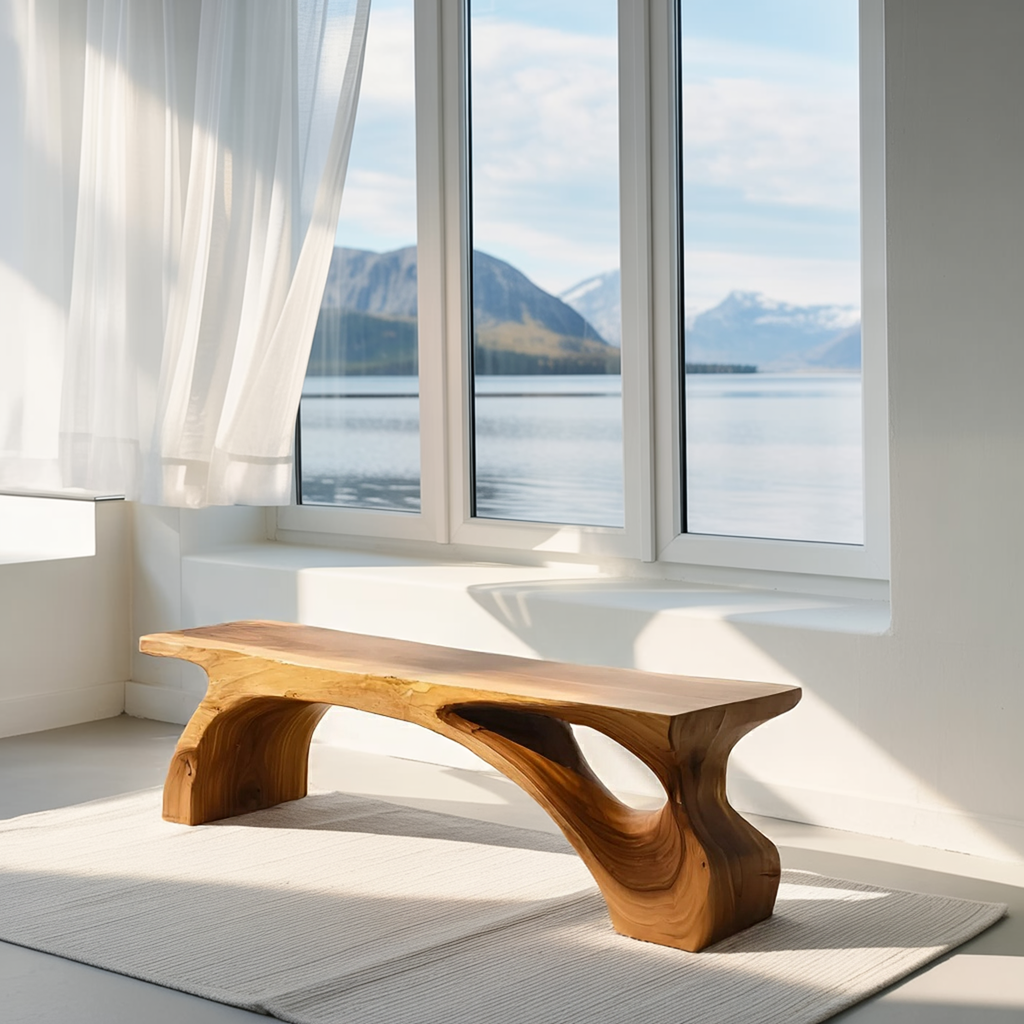 Organic Live Edge Bench For Modern Entryway Or Living Room