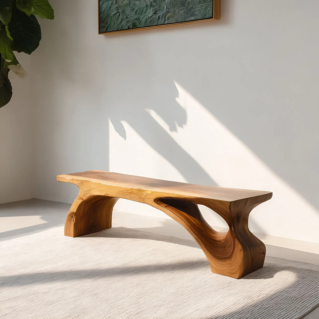 Organic Live Edge Bench For Modern Entryway Or Living Room